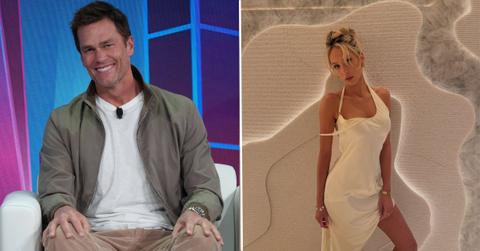 split photo of Tom Brady; Alix Earle.