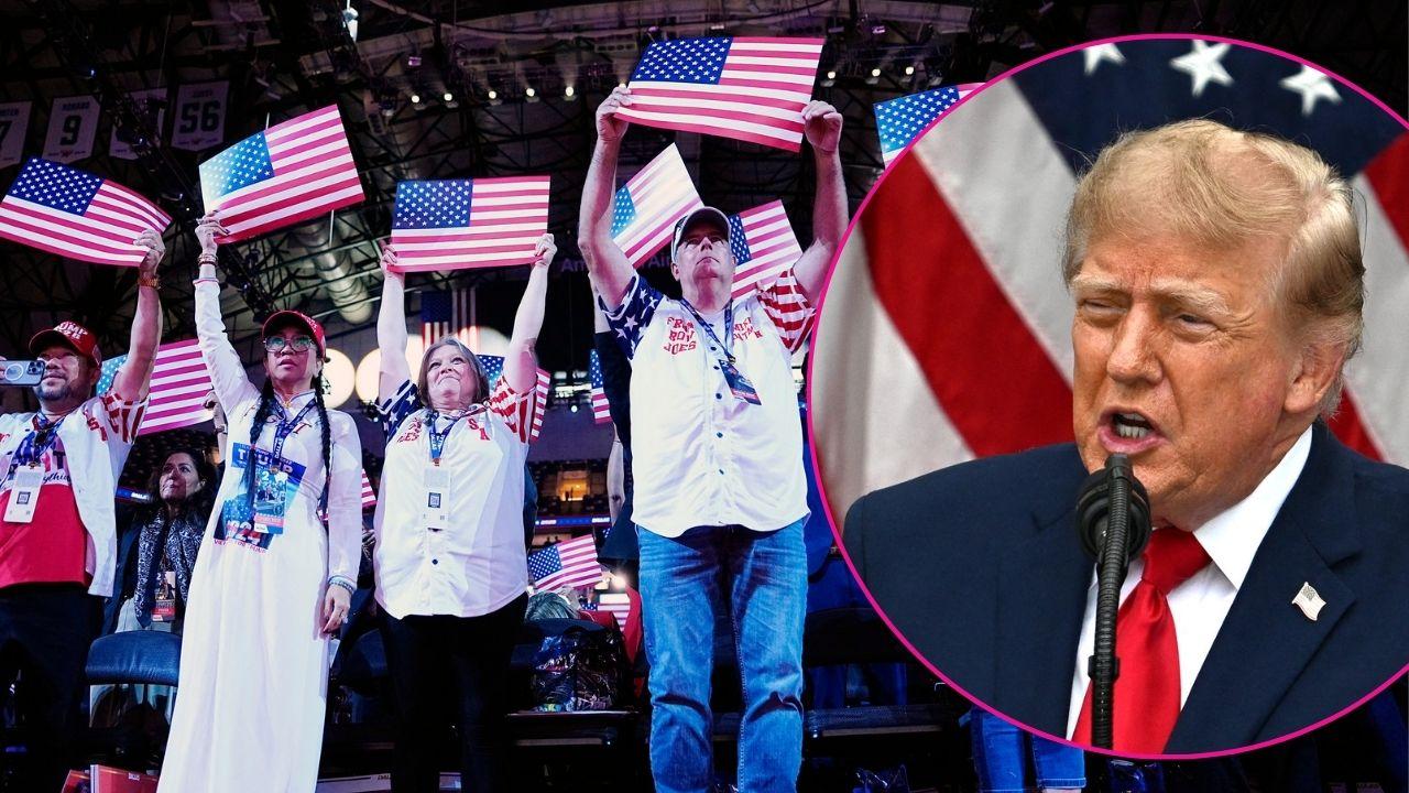 Composite photo of Donald Trump and attendees of the GOP Convention.