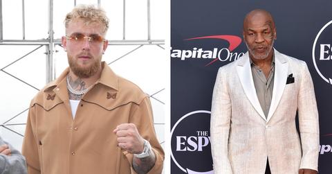 Composite photo of Jake Paul and Mike Tyson.