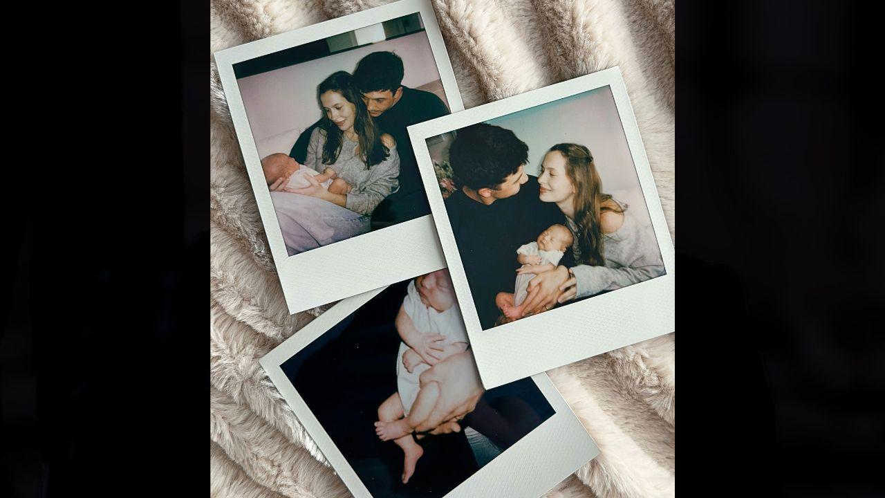 Images of Bradley Steven Perry, Natasha Bure, and their baby.
