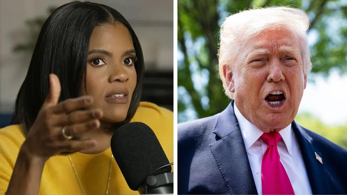 split photo of candace owens and donald trump