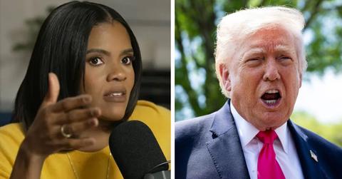 split photo of candace owens and donald trump