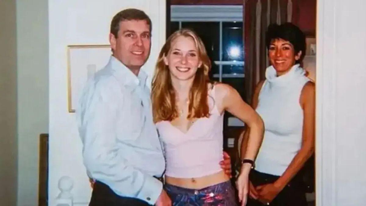 image of prince Andrew ghislaine Maxwell and Virginia giuffre