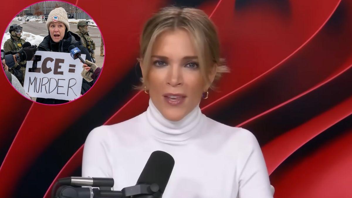 composite photo of megyn kelly and an ICE protester