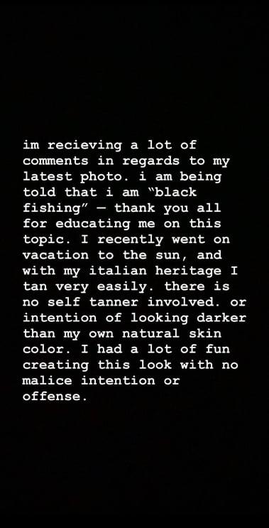 amelia gray hamlin responds blackfishing accusations instagram post