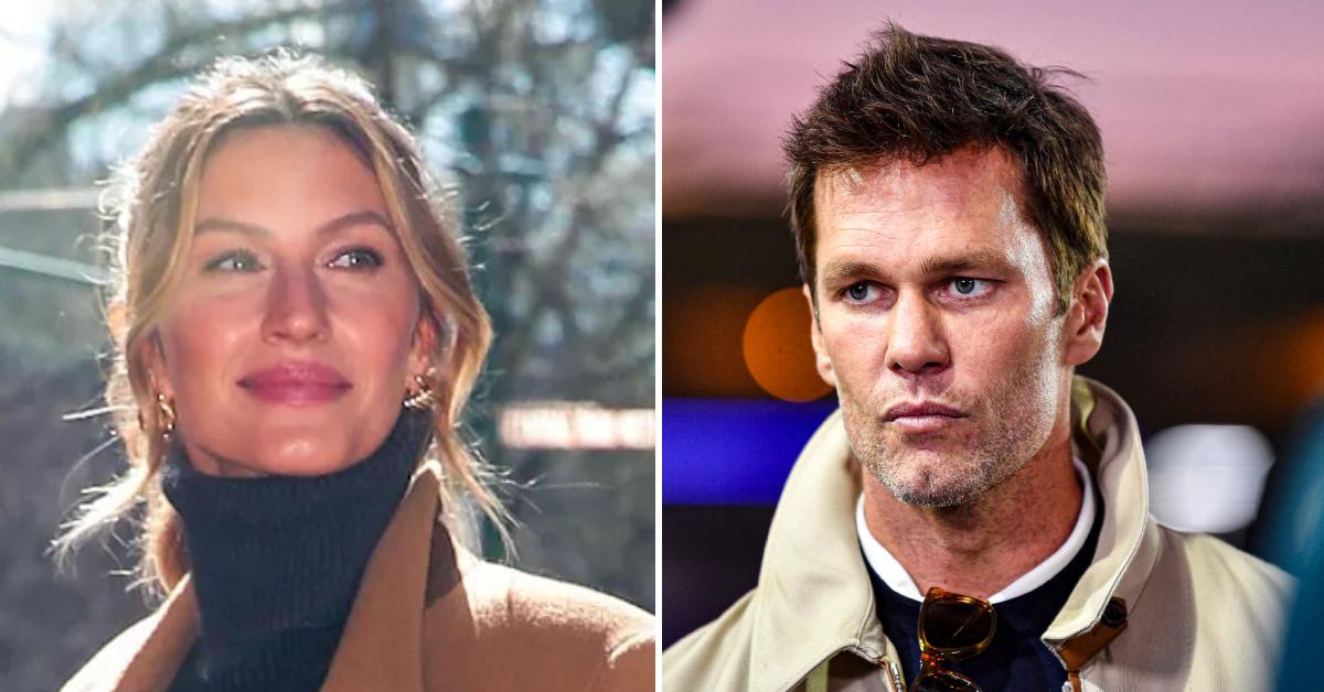 Photo of Gisele Bündchen; picture of Tom Brady.