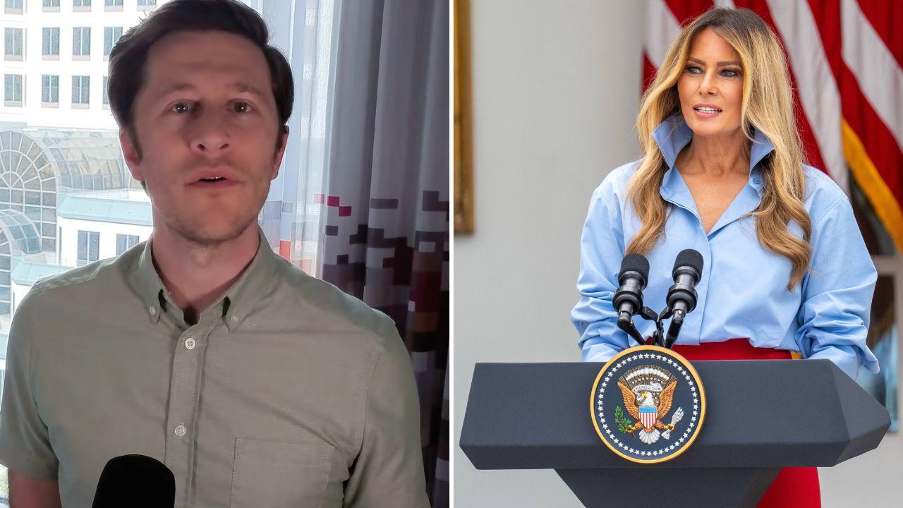 Split image of David Pakman and Melania Trump