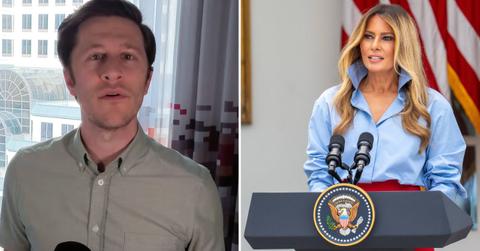 Split image of David Pakman and Melania Trump