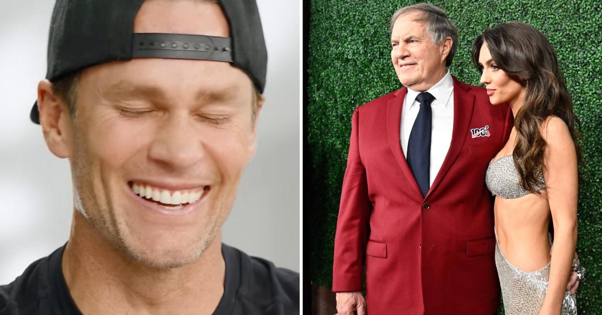 Photo of Tom Brady and a picture of Bill Belichick with Jordon Hudson