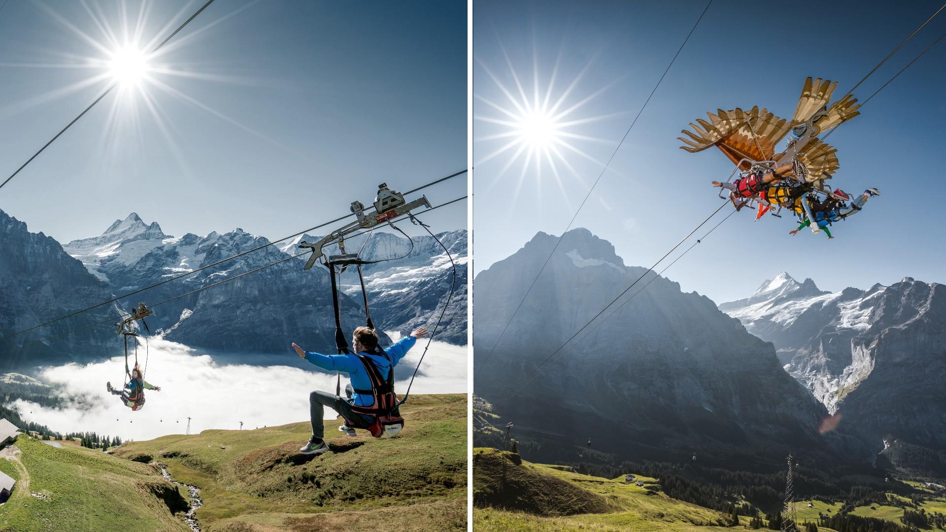 Grindelwald-First’s thrilling First Flyer and First Glider send visitors soaring above the spectacular Swiss Alps at speeds of up to 52 mph, delivering an unforgettable adrenaline rush with views to match.