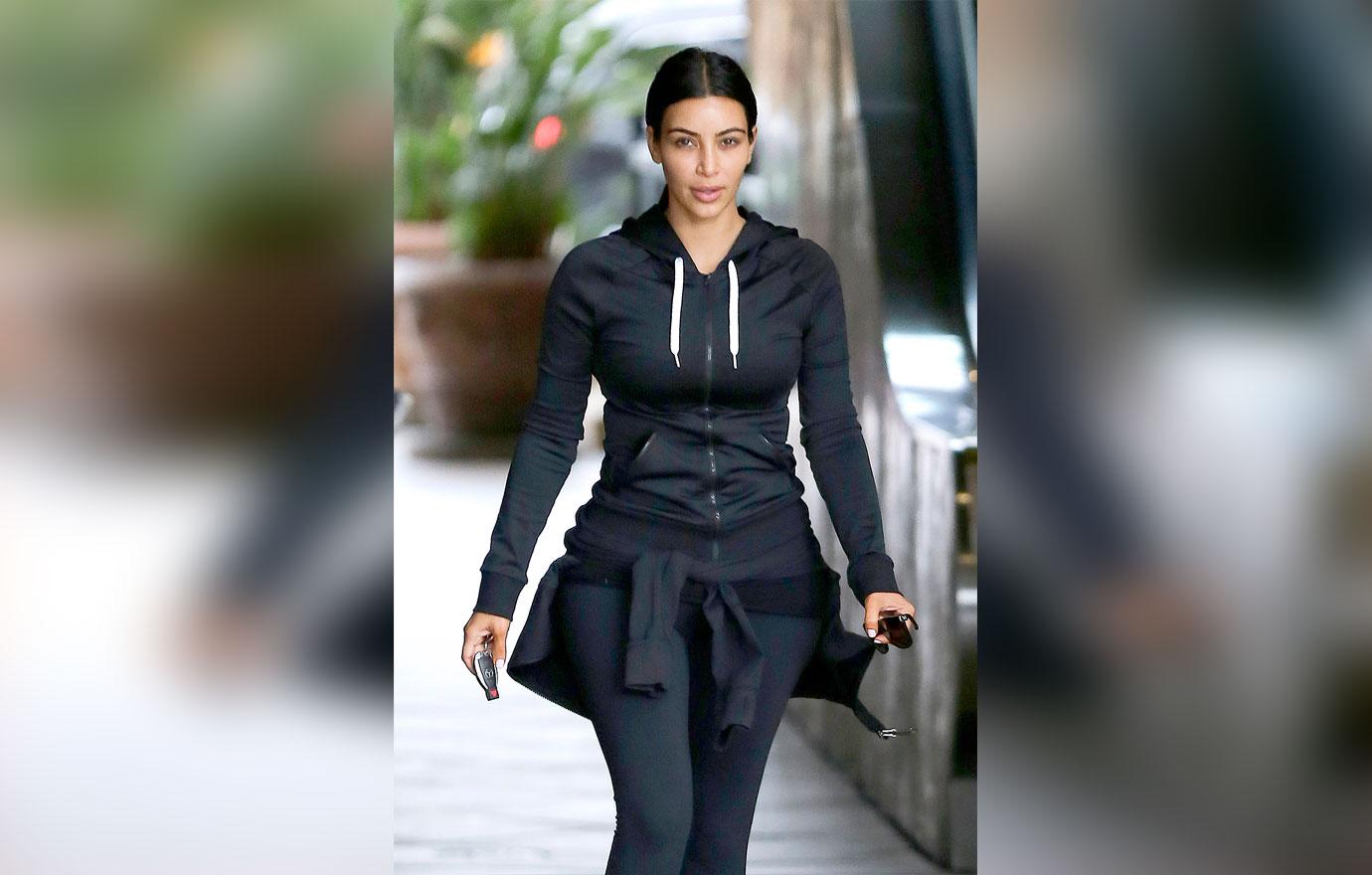 A makeup free Kim Kardashian gets up early to hit the gym