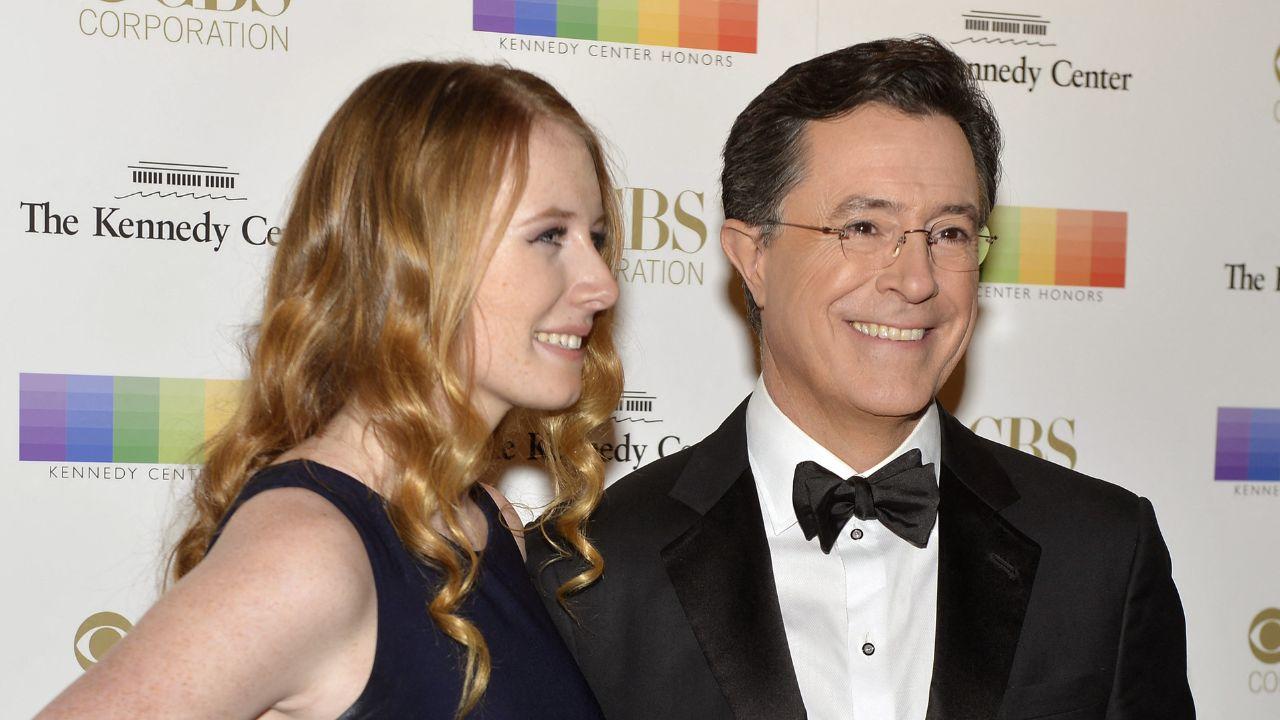 Photo of Madeleine Carlisle and Stephen Colbert.