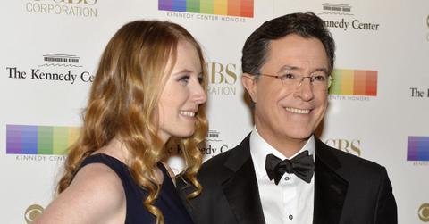 Photo of Madeleine Carlisle and Stephen Colbert.