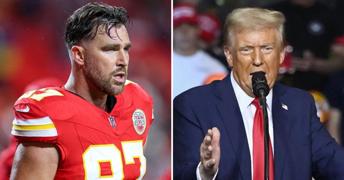 Composite photo of Travis Kelce and Donald Trump