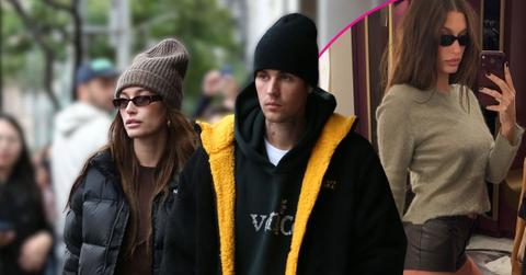 hailey bieber tiny leather shorts justin pda