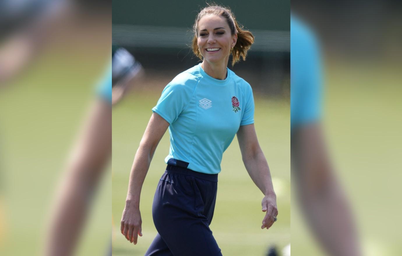 Kate Middleton Wears Navy Joggers on the Rugby Pitch