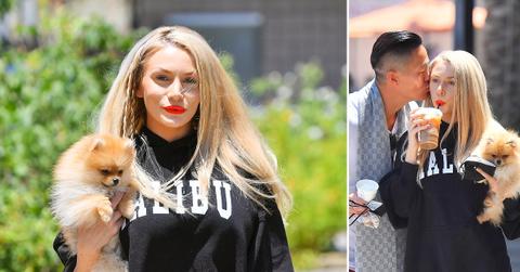 courtney stodden makes a coffee run with her puppy coco and her boyfriend chris