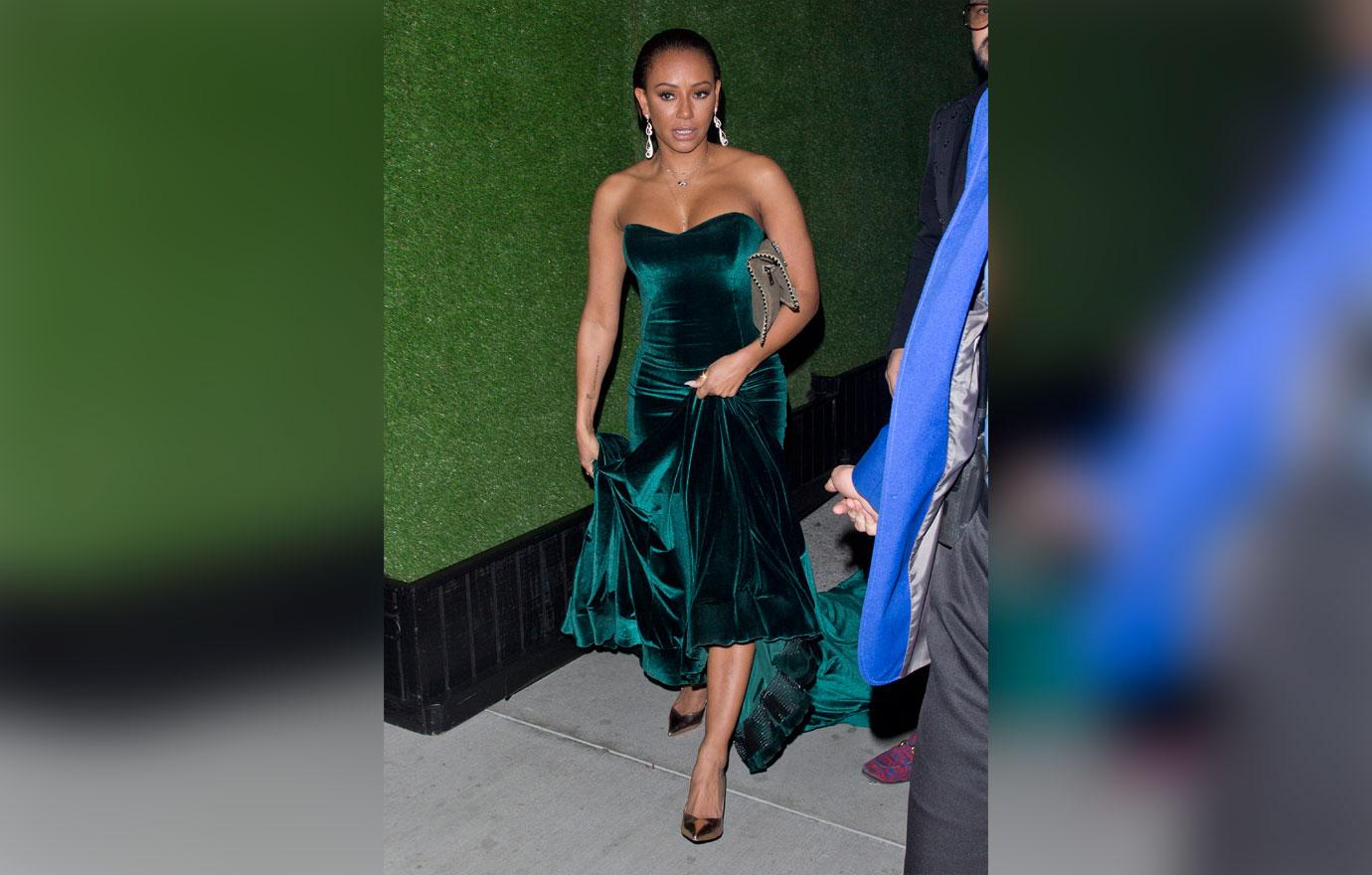 Mel B wears a beautiful dark green evening gown as she was seen leaving an NBC party at &#8216;Henry&#8217;s&#8217; Restaurant in West Hollywood, CA