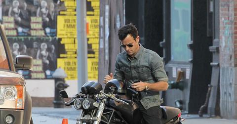 Justin Theroux riding his motorbike in New York