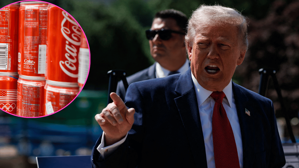 Image of Donald Trump served options of Coca-Cola, Diet Coke, Sprite and water at a breakfast for press.