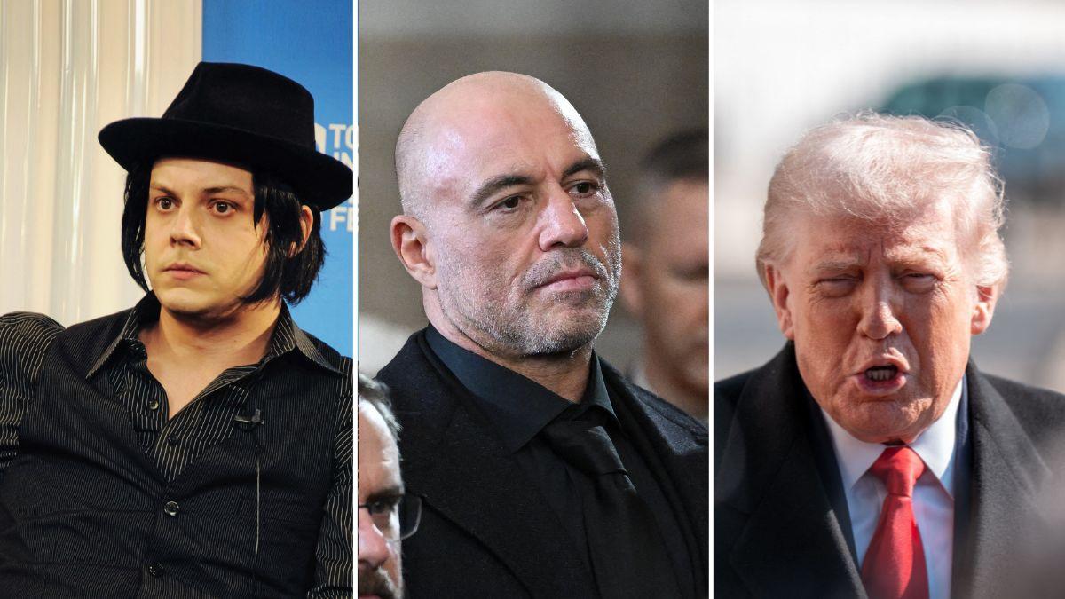 Split photo of Jack White, Joe Rogan and Donald Trump