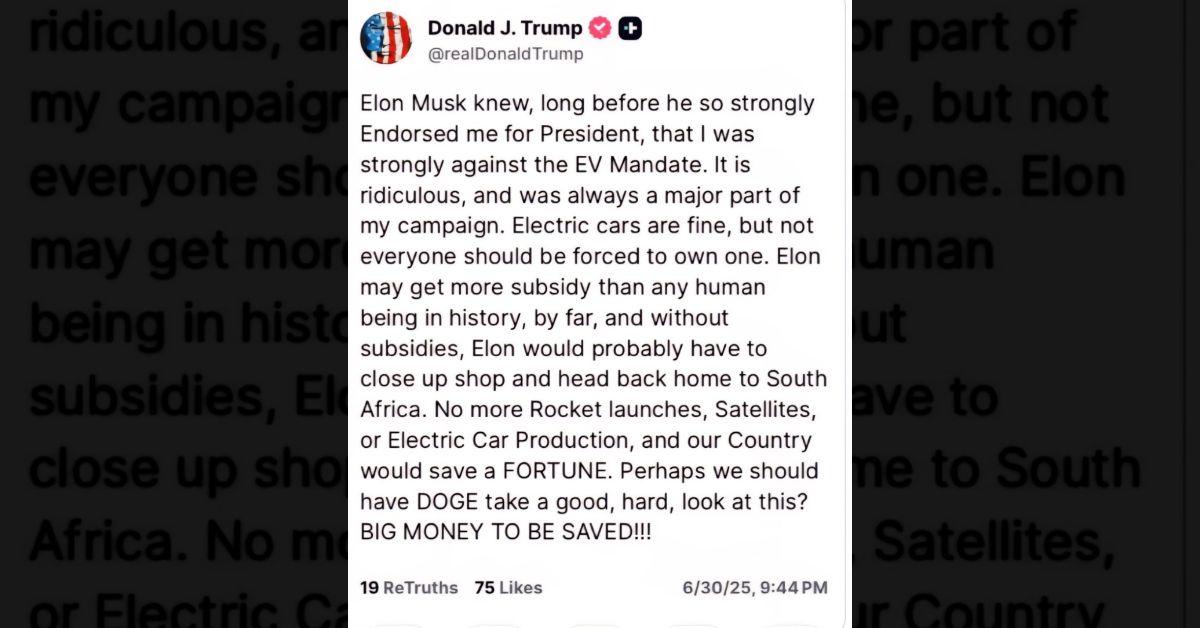 Photo of Donald Trump's Truth Social post