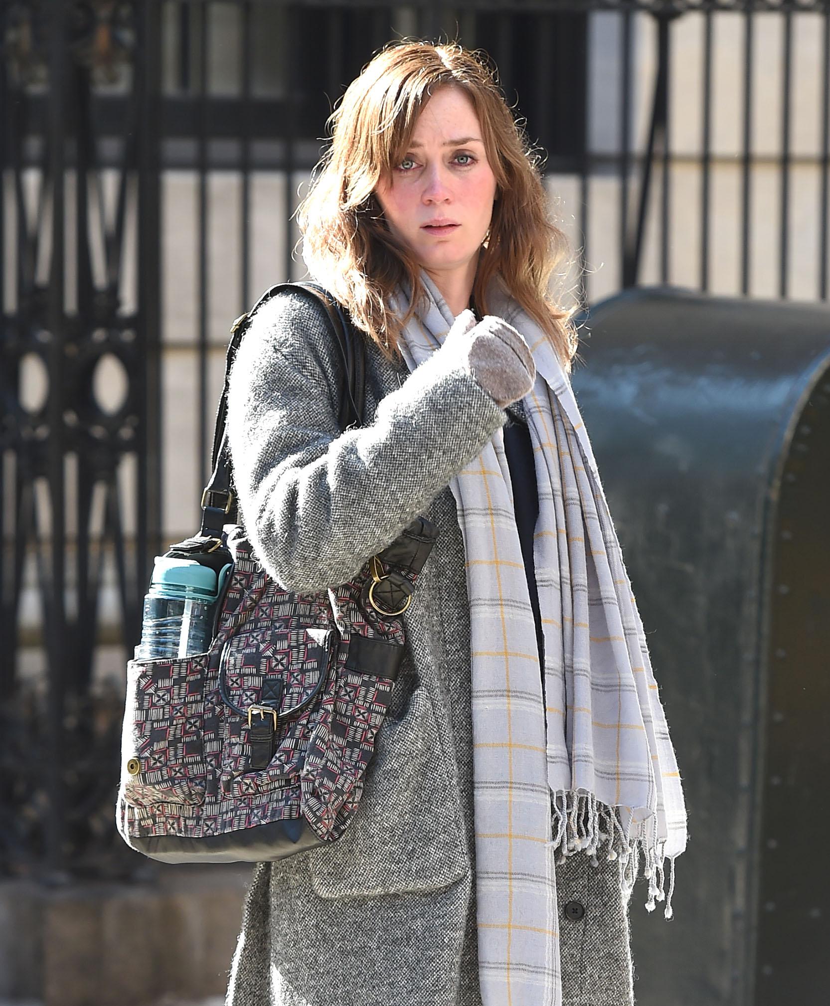 Emily Blunt filming Girl On The Train in NYC.