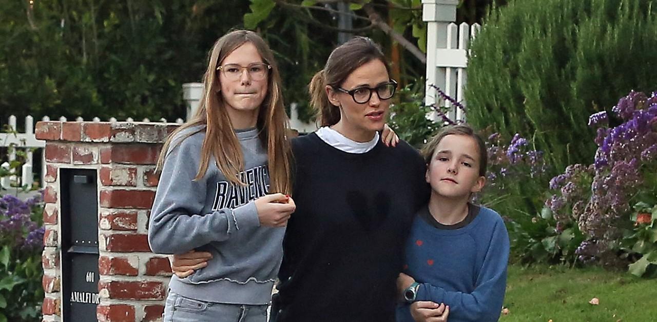 Jennifer Garner gives her son Samuel a piggyback ride after picking him up  from school in Brentwood