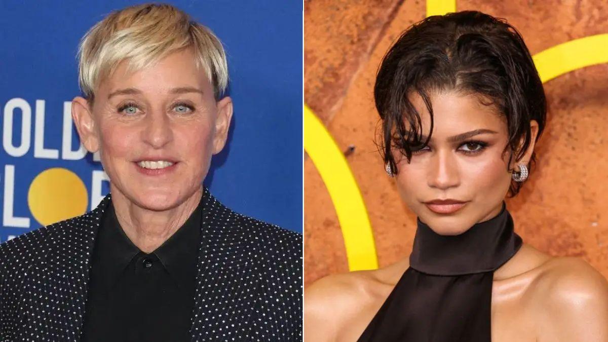 Split photo of Ellen DeGeneres and Zendaya.