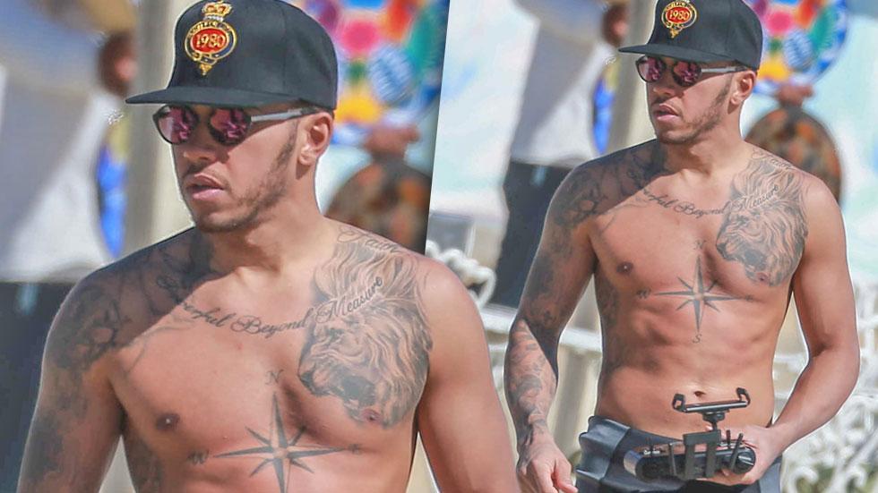 lewis hamilton shirtless beach vacation