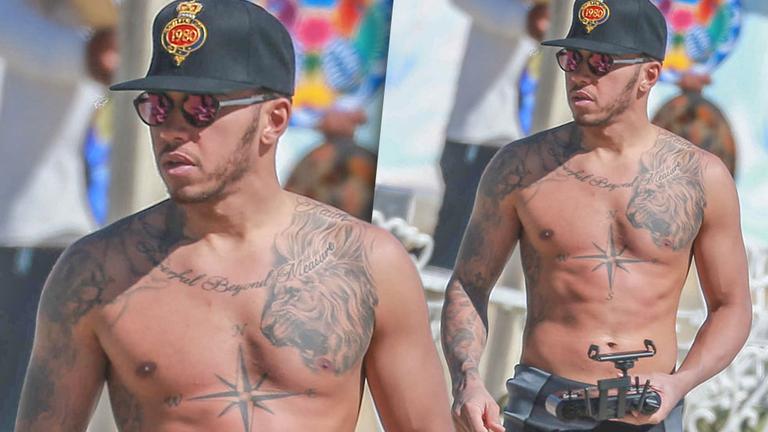 Abs For Days! Lewis Hamilton Goes Shirtless During A Beach Getaway!