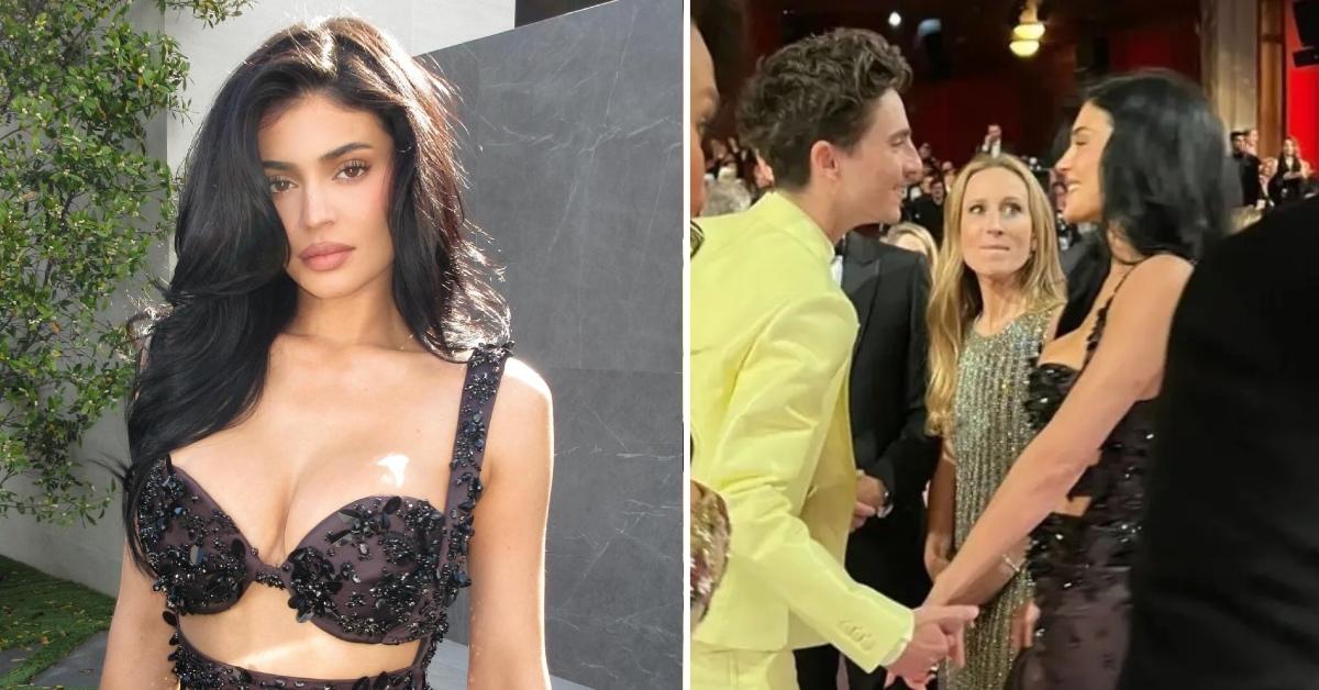 Photo of Kylie Jenner and a picture of Timothee Chalamet and Kylie Jenner at the 2025 Oscars