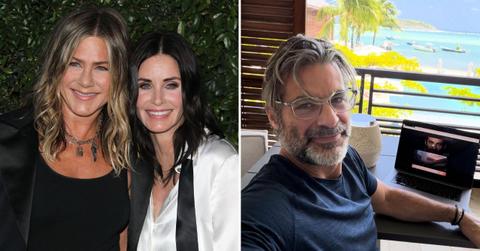 Split photo of Jennifer Aniston, Courteney Cox and Jim Curtis