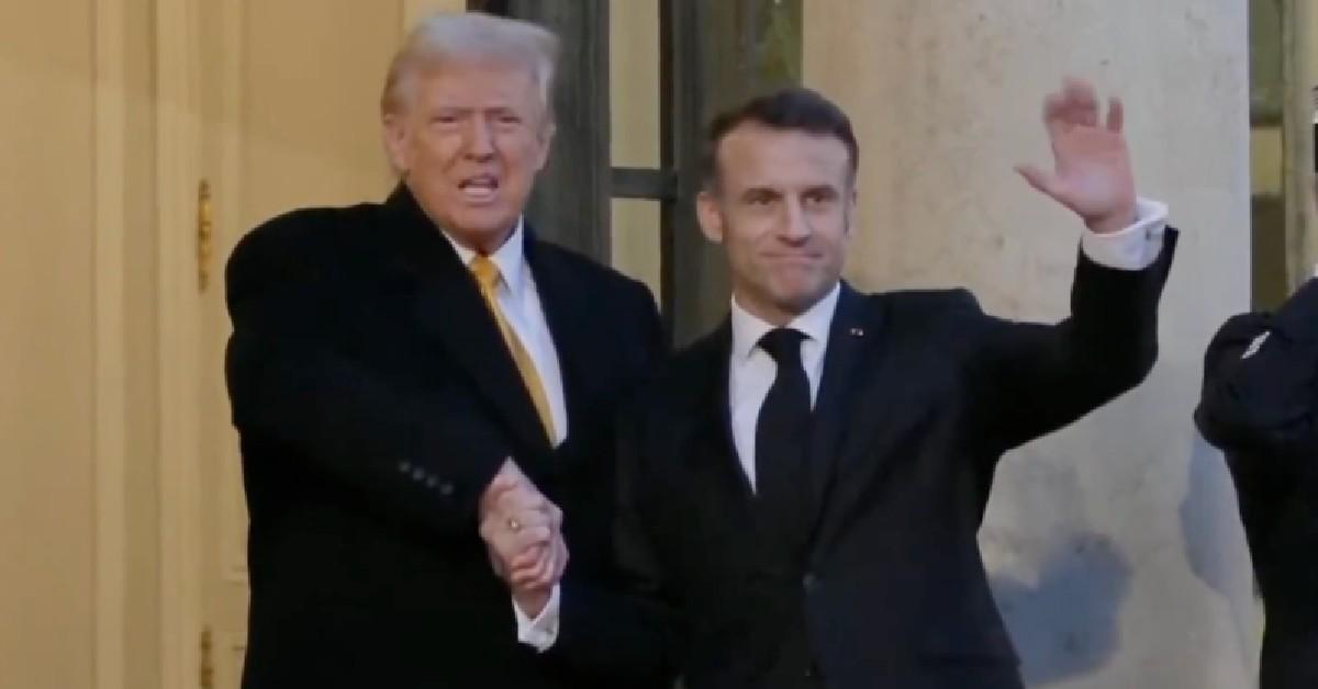 Photo of Donald Trump and Emmanuel Macron. and 