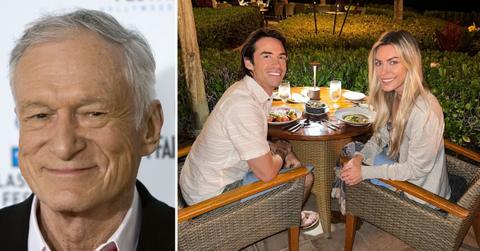 Photo of Hugh Hefner and a picture of Crystal Hefner with James Ward