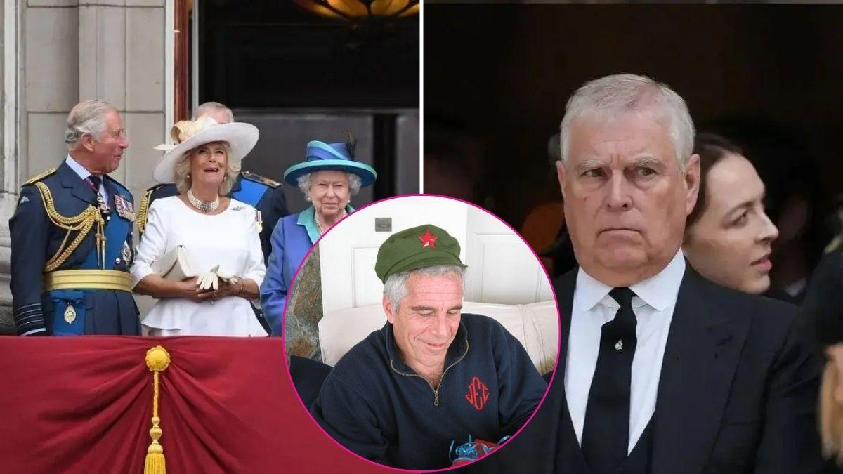 image of royal family and inset of Jeffrey epstein