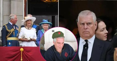 image of royal family and inset of Jeffrey epstein