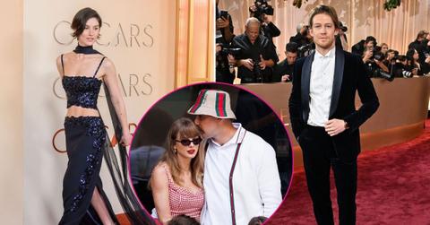 Split photo of Gracie Abrams & Joe Alwyn & Taylor Swift & Travis Kelce