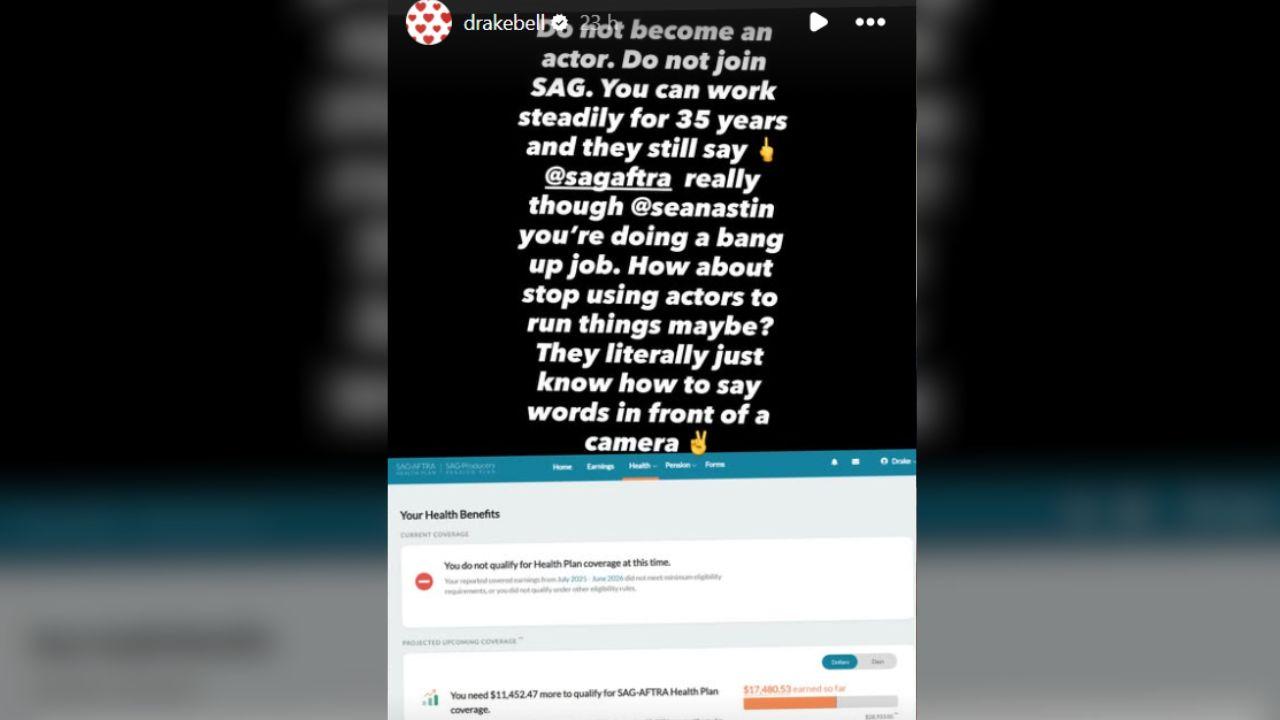 image of Bell attached a screenshot that showed he doesn't qualify for Health Plan coverage on his Instagram Story.