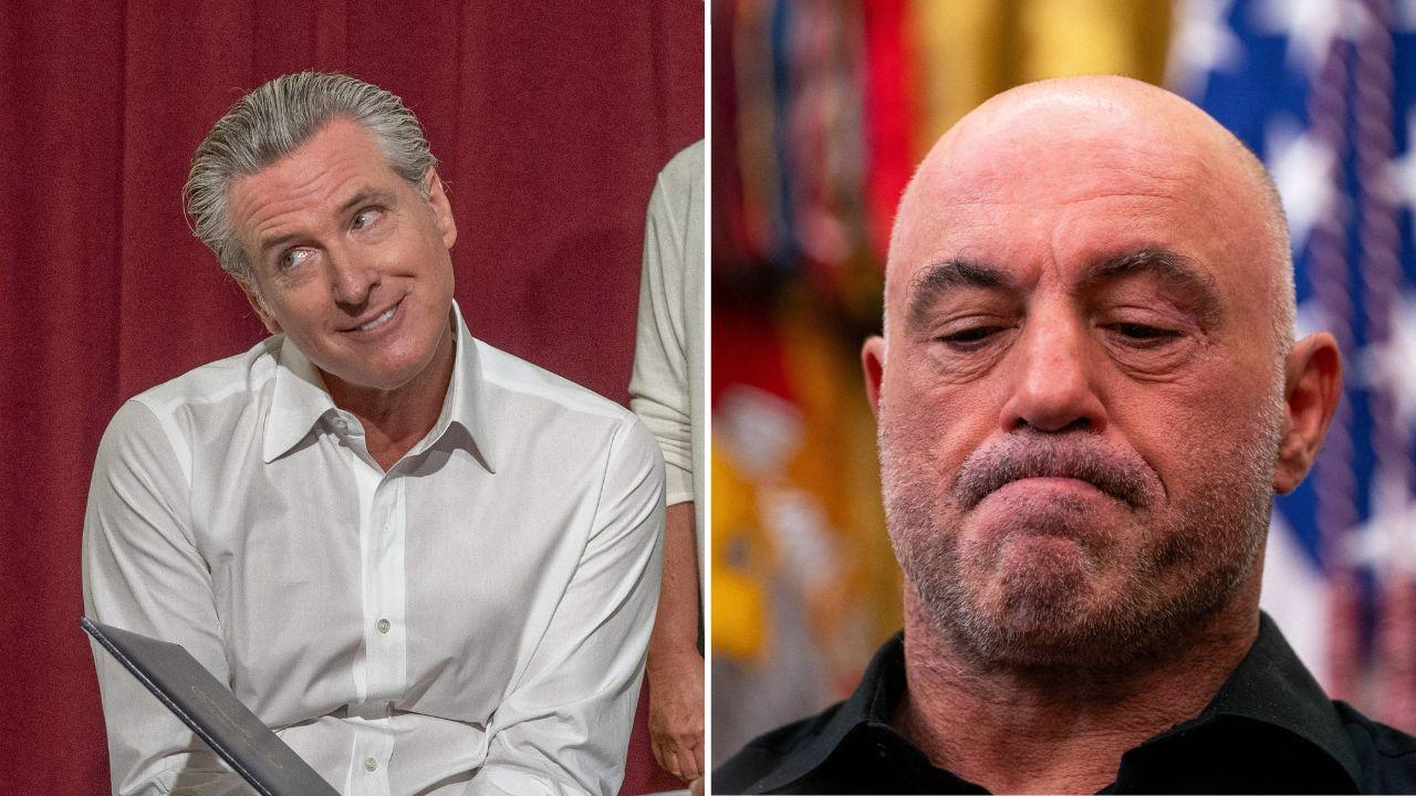 Split image of Gavin Newsom and Joe Rogan