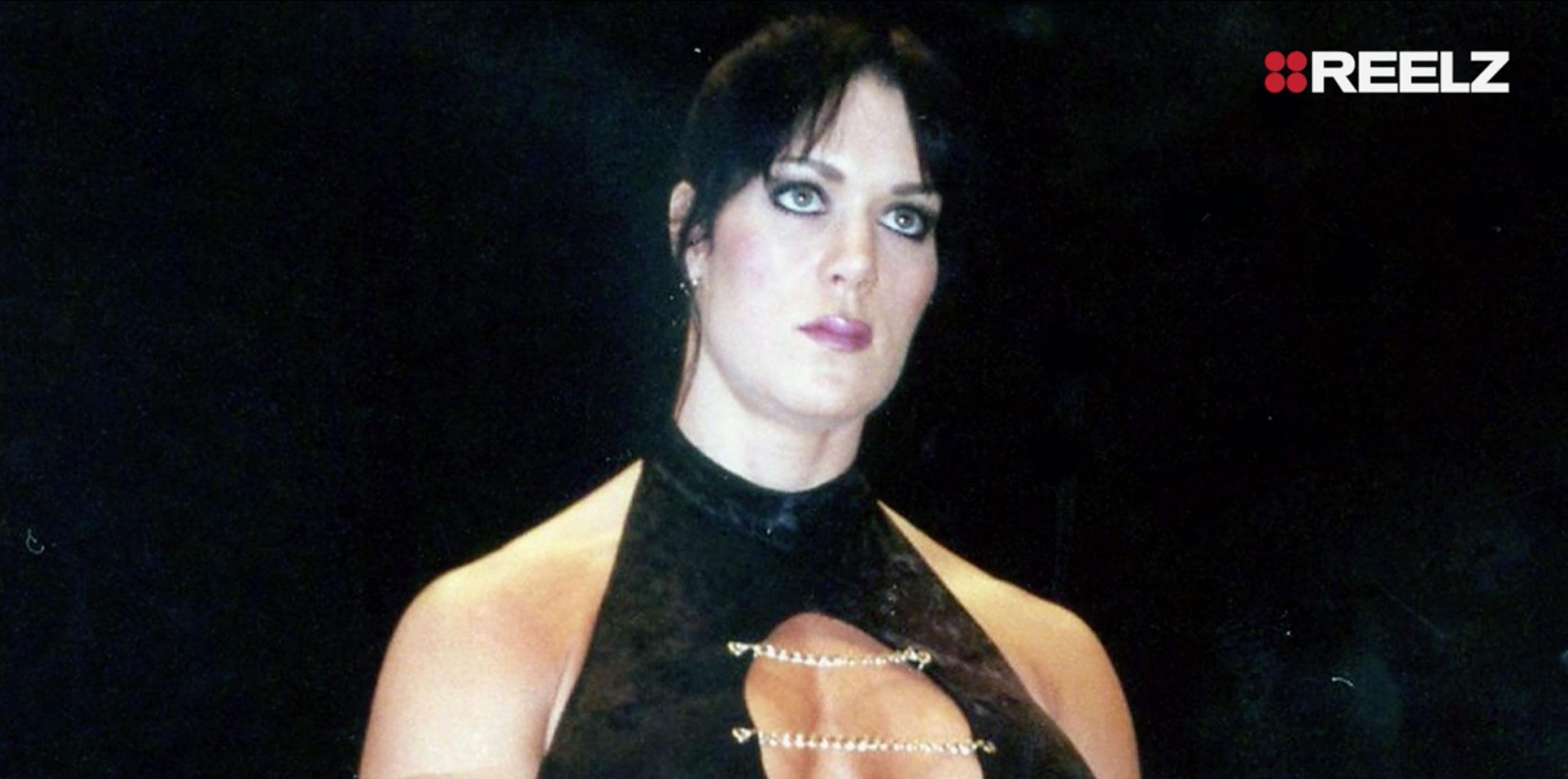 WWE Star Chyna, also known as Joan Marie Laurer, wears her wrestler ensemble in this shot.