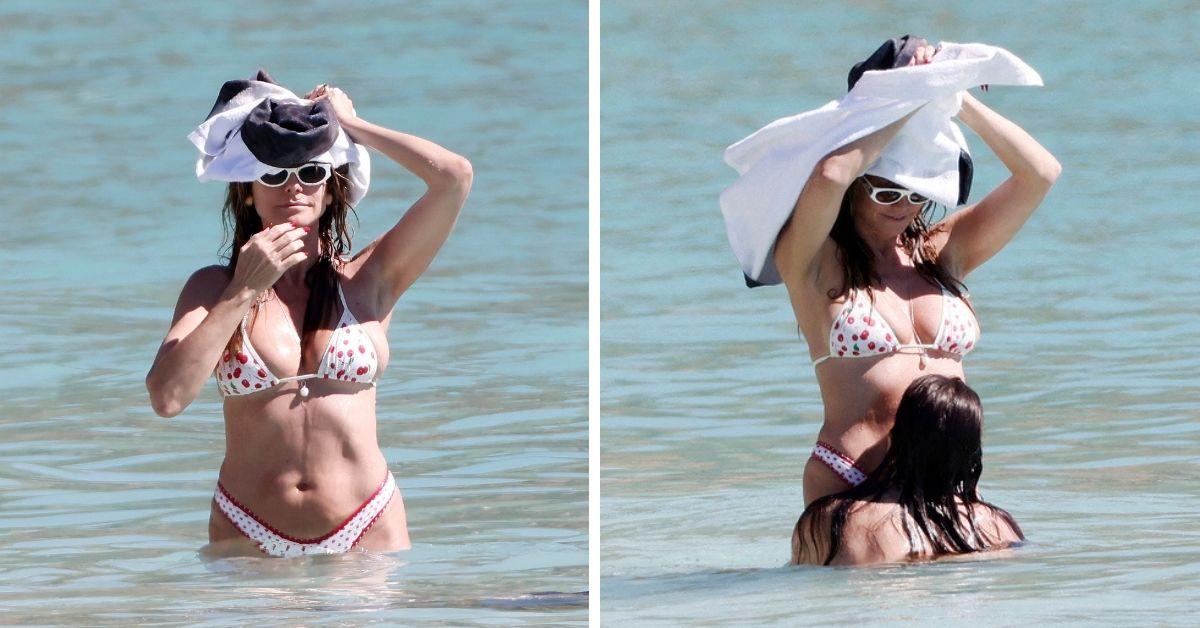 image of The supermodel dried off after swimming in the ocean.