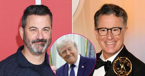 Composite photo of Jimmy Kimmel, Donald Trump and Stephen Colbert.