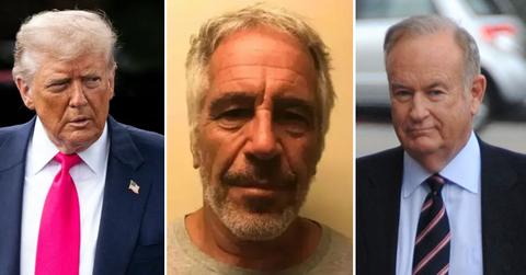 Photo of Donald Trump; picture of Jeffrey Epstein; image of Bill O'Reilly.
