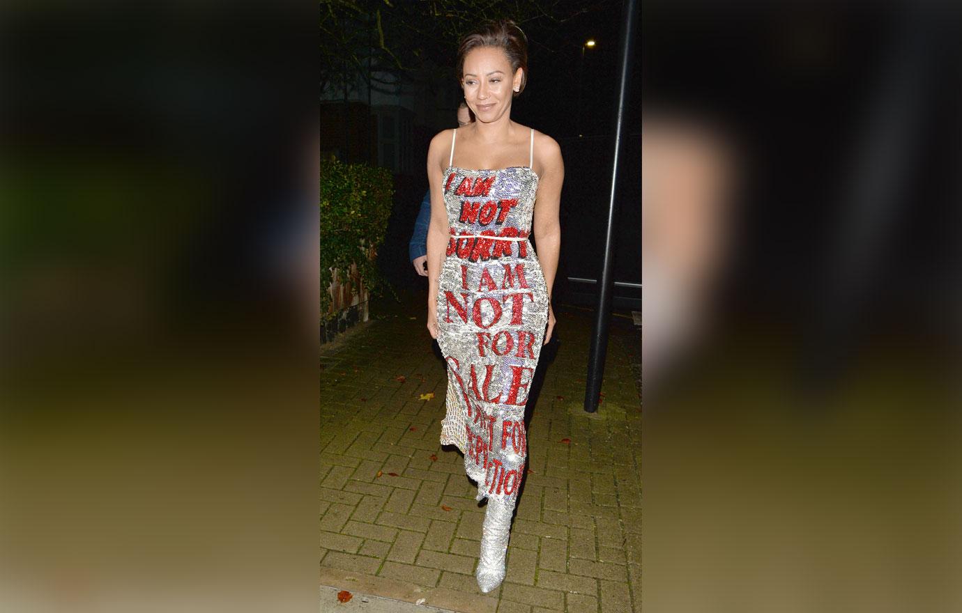 Mel B in Sequined Dress Leaving Mortimer House Kitchen