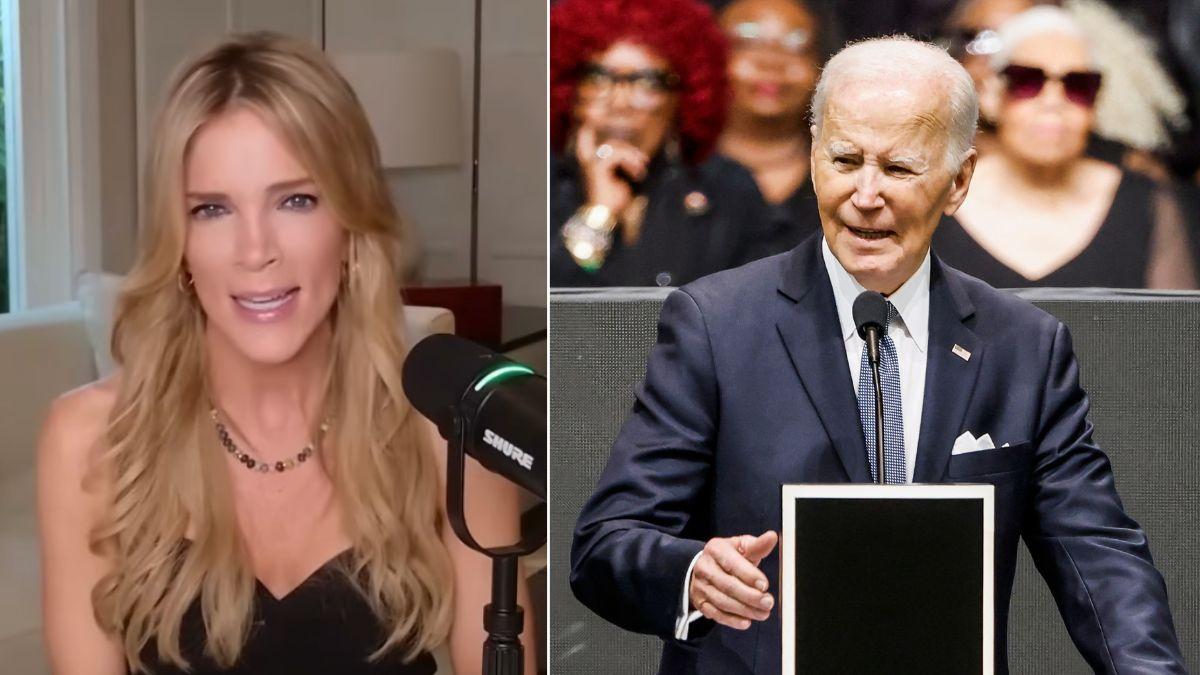Split photo of Megyn Kelly and Joe Biden.