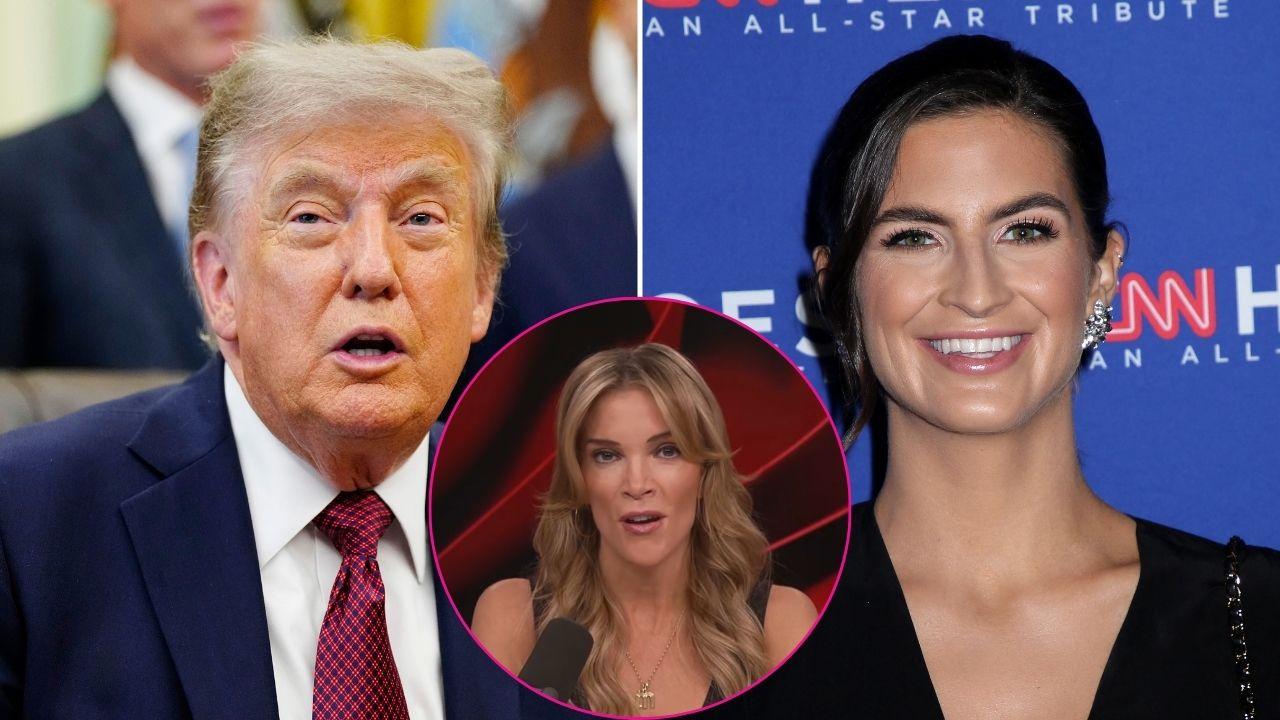 Composite photo of Donald Trump, Kaitlan Collins and Megyn Kelly.