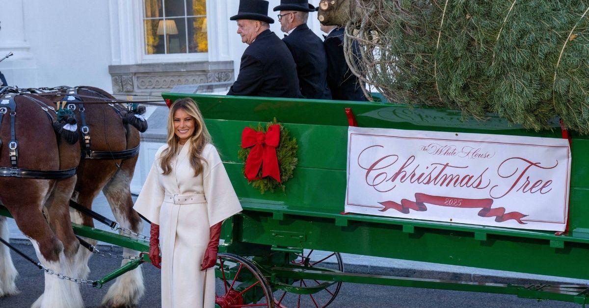 image of Melania Trump greeted the White House Christmas tree for less than three minutes.