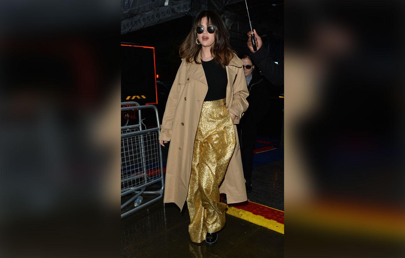 Selena Gomez In Coat And Velvet Pants