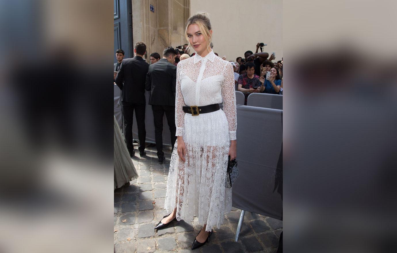 karlie kloss in white lace dress